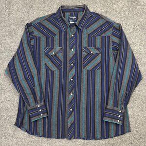 Vtg 90s Wrangler Western Shirt Men 18 1/2 - 36 Aztec Cowboy Rodeo X-Long Tails